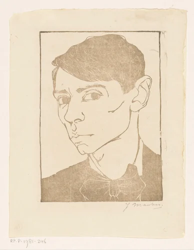 Zelfportret met vlinderdas by Jan Mankes, print, 1913