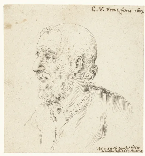 Hoofd van man met baard, in profiel naar links by Cornelis van der Voort, drawing, 1607