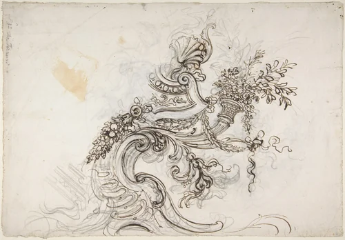 Design for a Ceiling Decoration (recto); Daphne Pursued by Apollo (verso) by Lorenzo de' Ferrari, drawing, 1680-1744