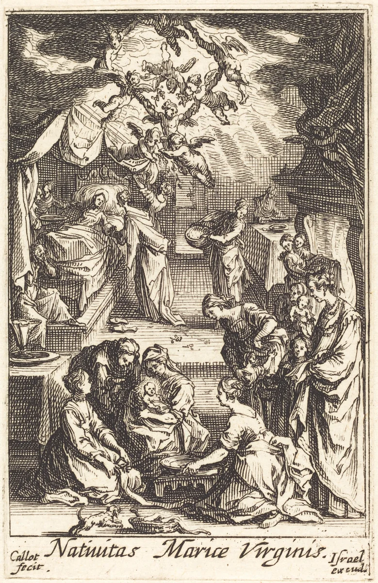 The Birth of the Virgin by Jacques Callot, print, 1628-1638