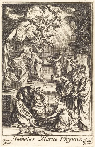 The Birth of the Virgin by Jacques Callot, print, 1628-1638