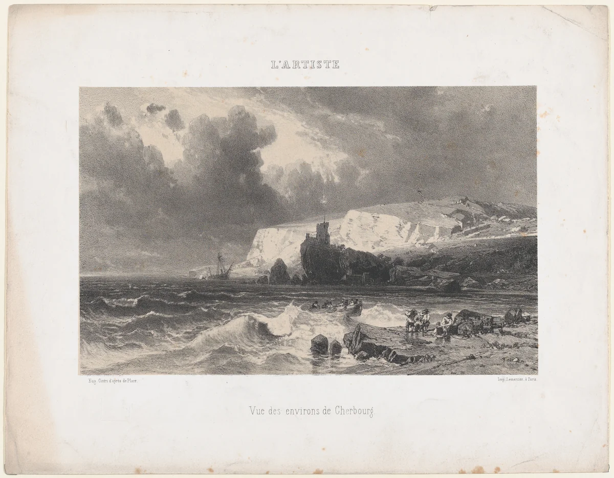 View near Cherbourg, from "L'Artiste" by Eugène Cicéri, print, 1849