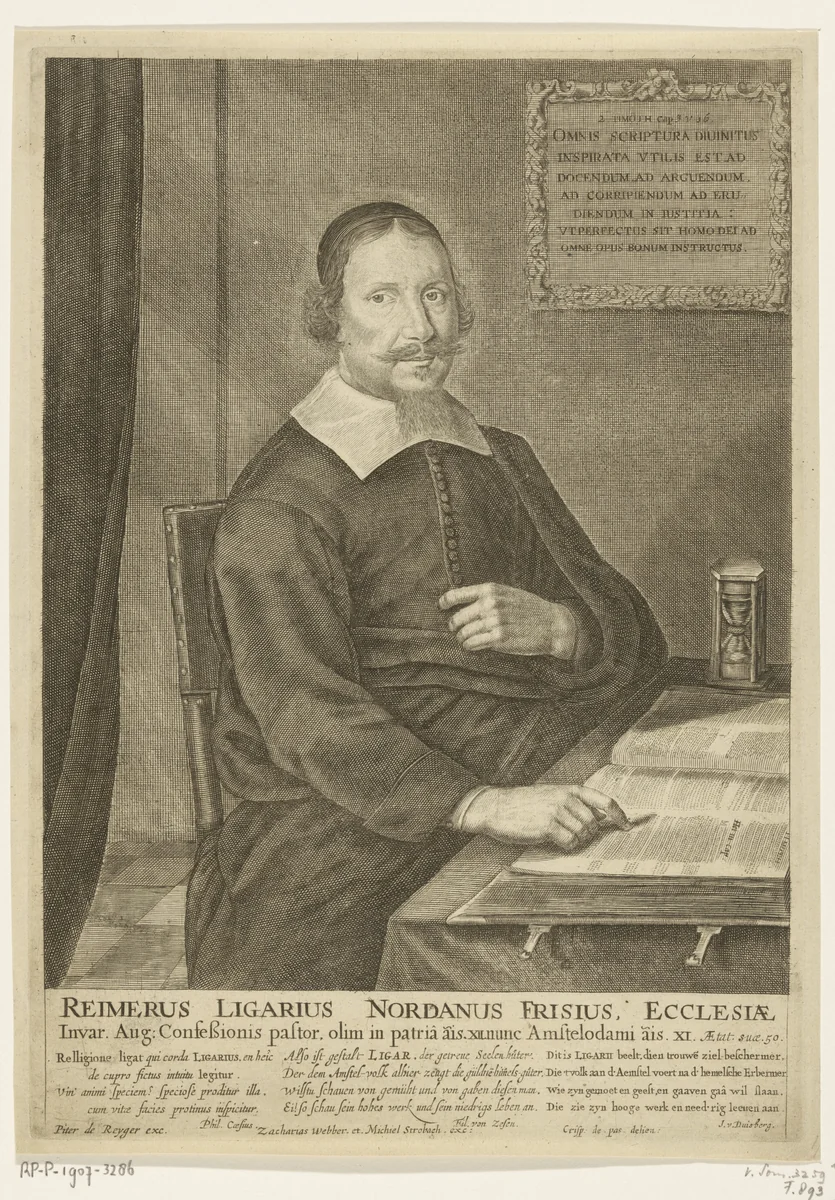 Portret van Reimerus Ligarius by Crispijn van de Passe, print, 1644-1646