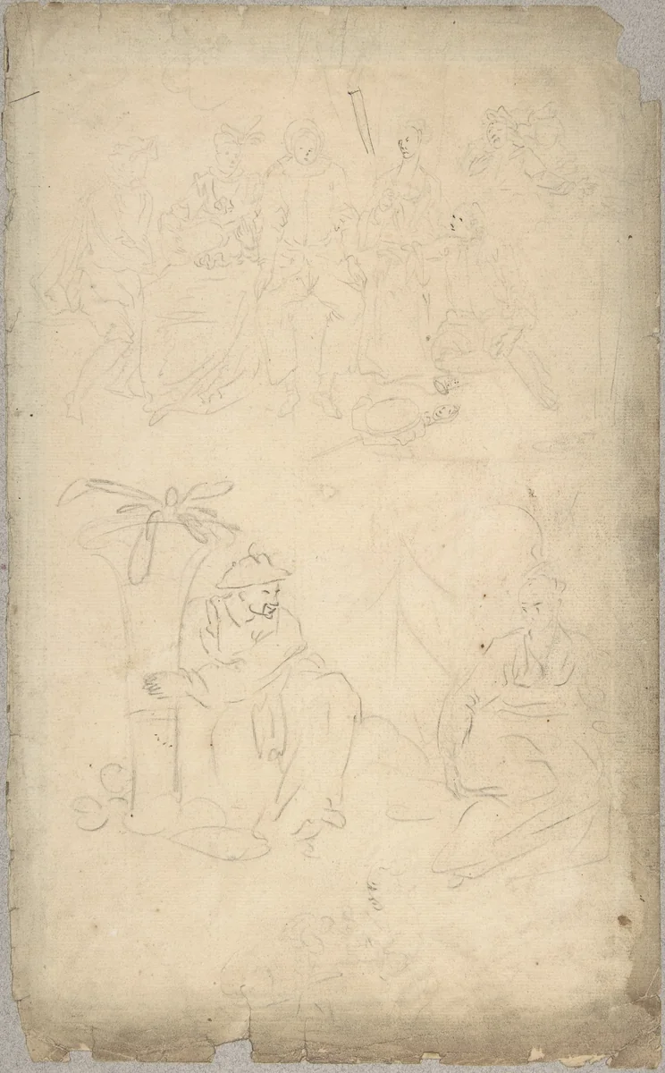 Figure studies by George Bickham, drawing, 1700-1758