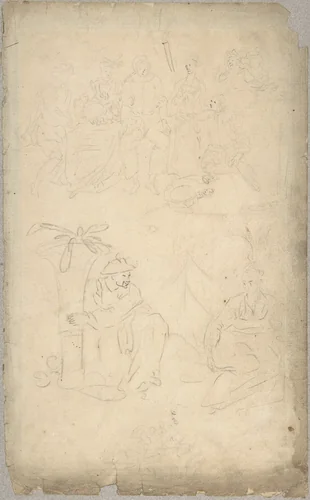Figure studies by George Bickham, drawing, 1700-1758