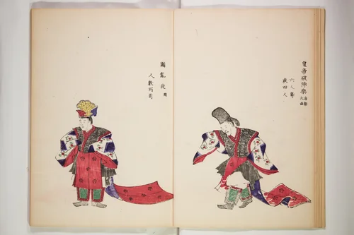 Illustrations on Bugaku (Bugakuzu) 舞楽図 （ぶがくず） by Takashima Chiharu (高島千春), book, 1823-1828