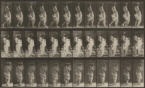 Plate Number 35. Walking and carrying child on right arm by Eadweard Muybridge, photograph, 1887