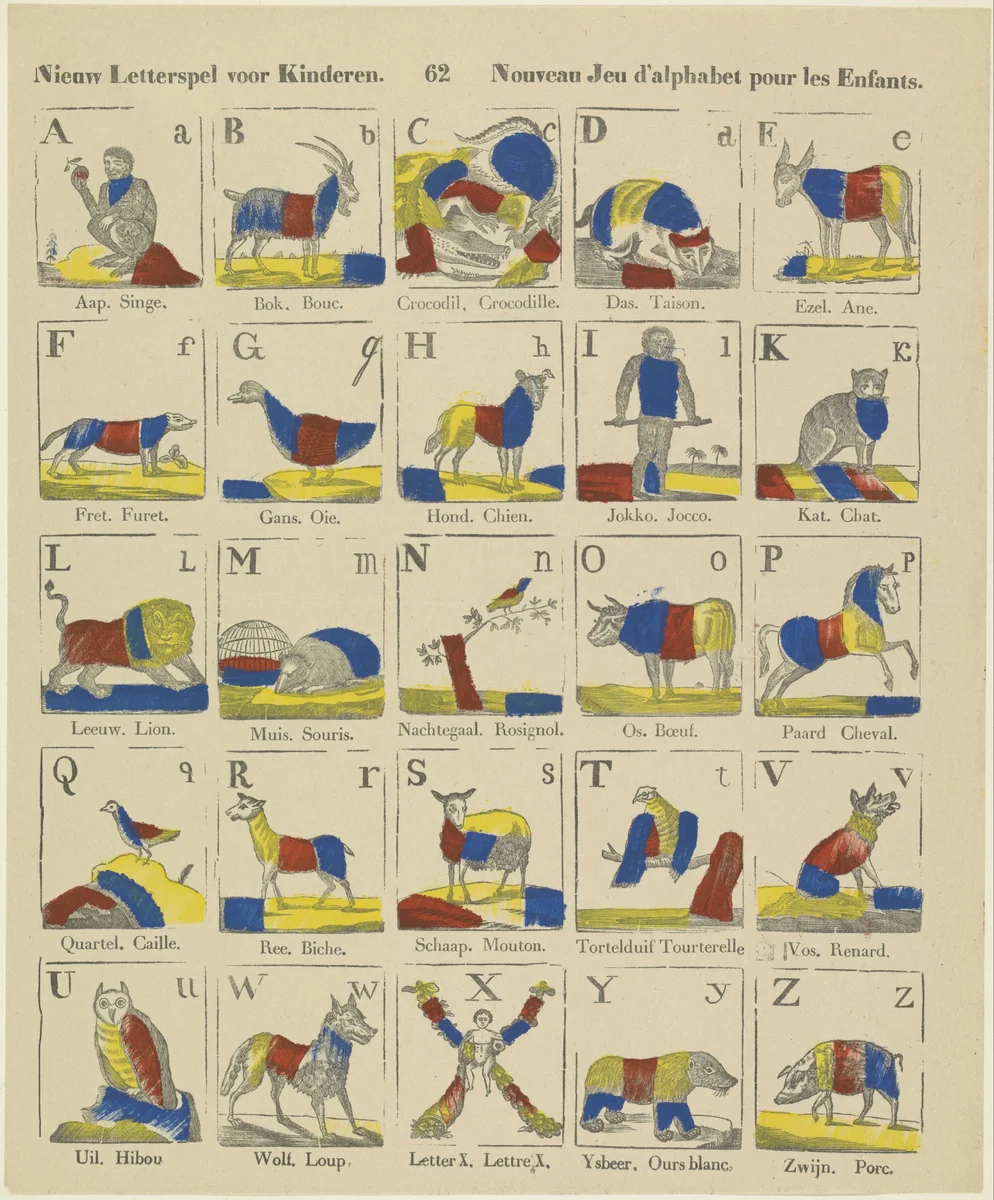 Nieuw letterspel voor kinderen / Nouveau jeu d'alphabet pour les enfants by Philippus Jacobus Brepols, print, 1800-1833