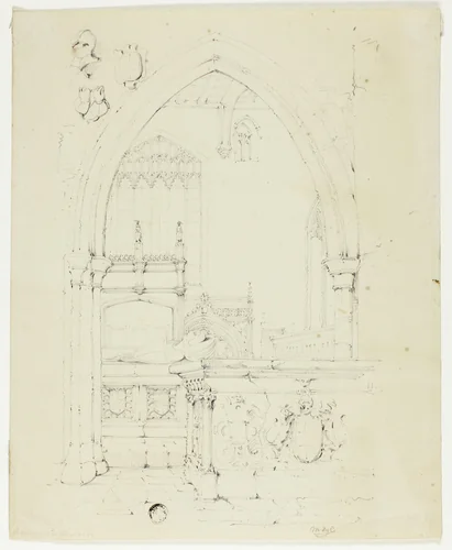 Broughton Church by Samuel Prout, drawing, 1830-1840