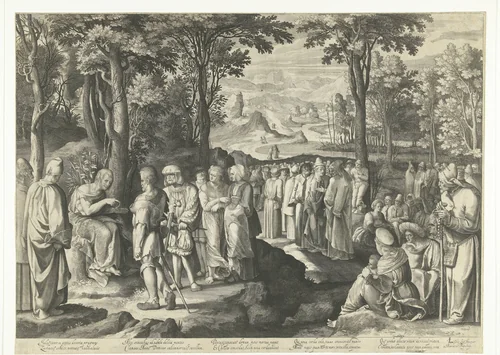 Johannes de Doper predikt tot de menigte by Unknown, print, 1581-1656