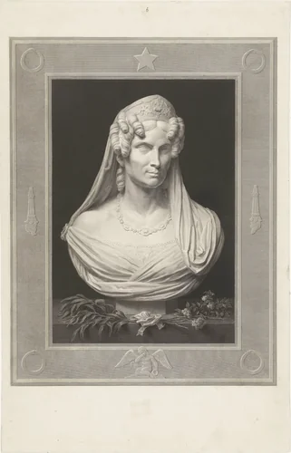 Buste van Wilhelmina van Pruisen by Henricus Wilhelmus Couwenberg, print, 1838-1840