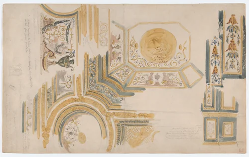 Study of a Ceiling Decoration, the Bedroom of the Apartment of the Queen Mother at Fontainebleau by Eugène Delacroix, drawing, 1841-1846