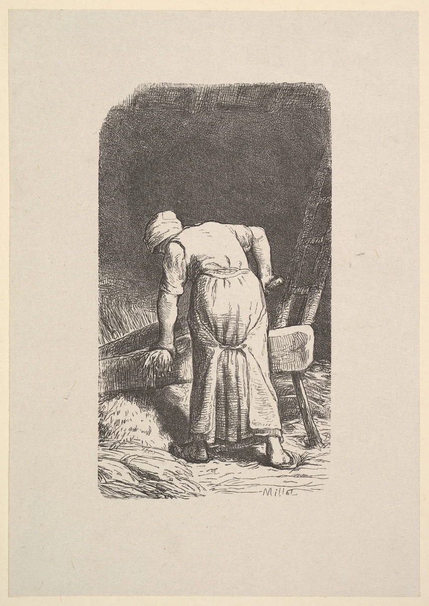 Woman Cutting Wheat by Jean-François Millet, print, 1853