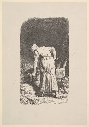 Woman Cutting Wheat by Jean-François Millet, print, 1853