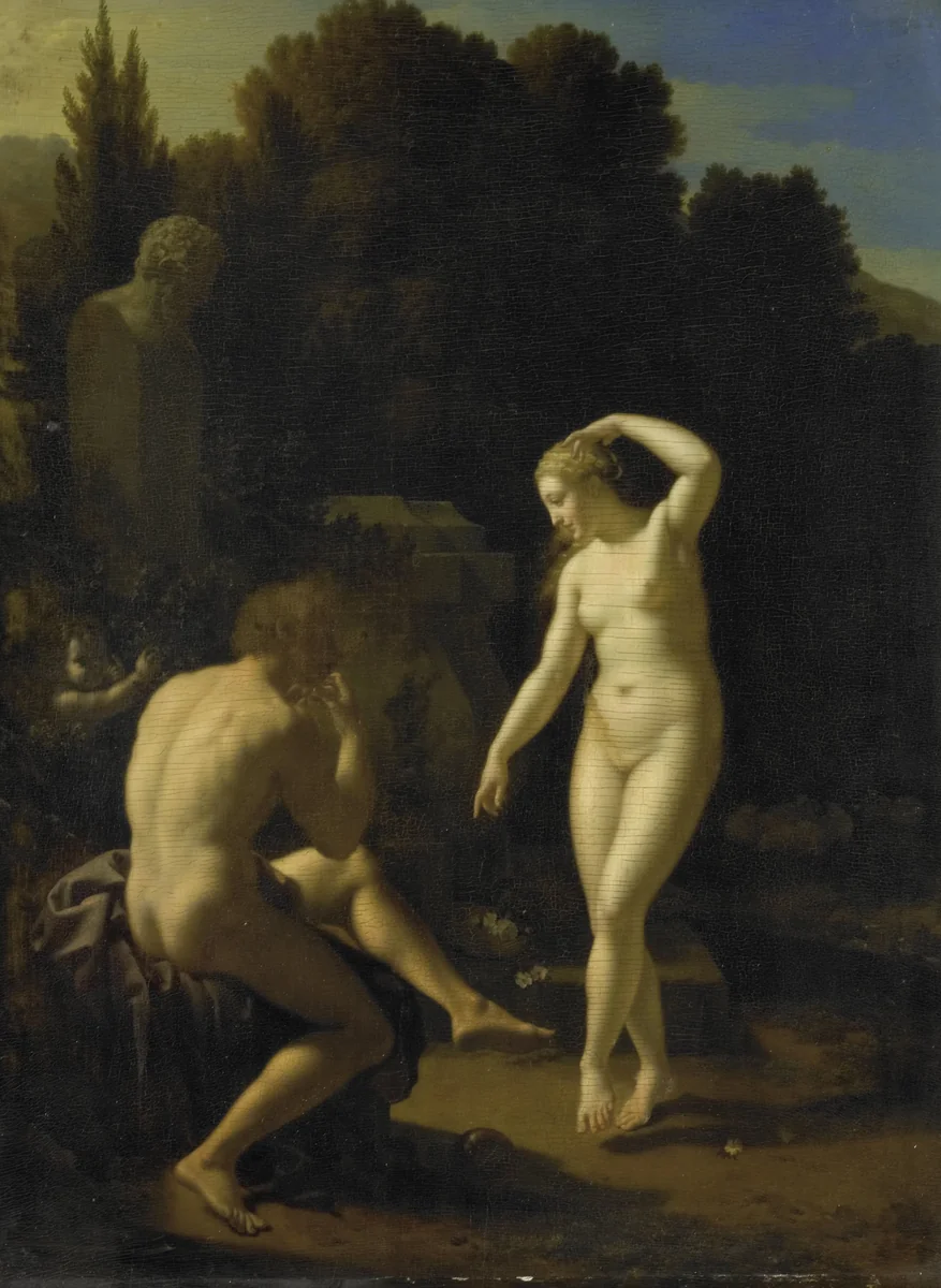 A Nymph Dancing to a Shepherd's Flute by Adriaen van der Werff, painting, 1718