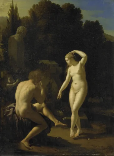 A Nymph Dancing to a Shepherd's Flute by Adriaen van der Werff, painting, 1718