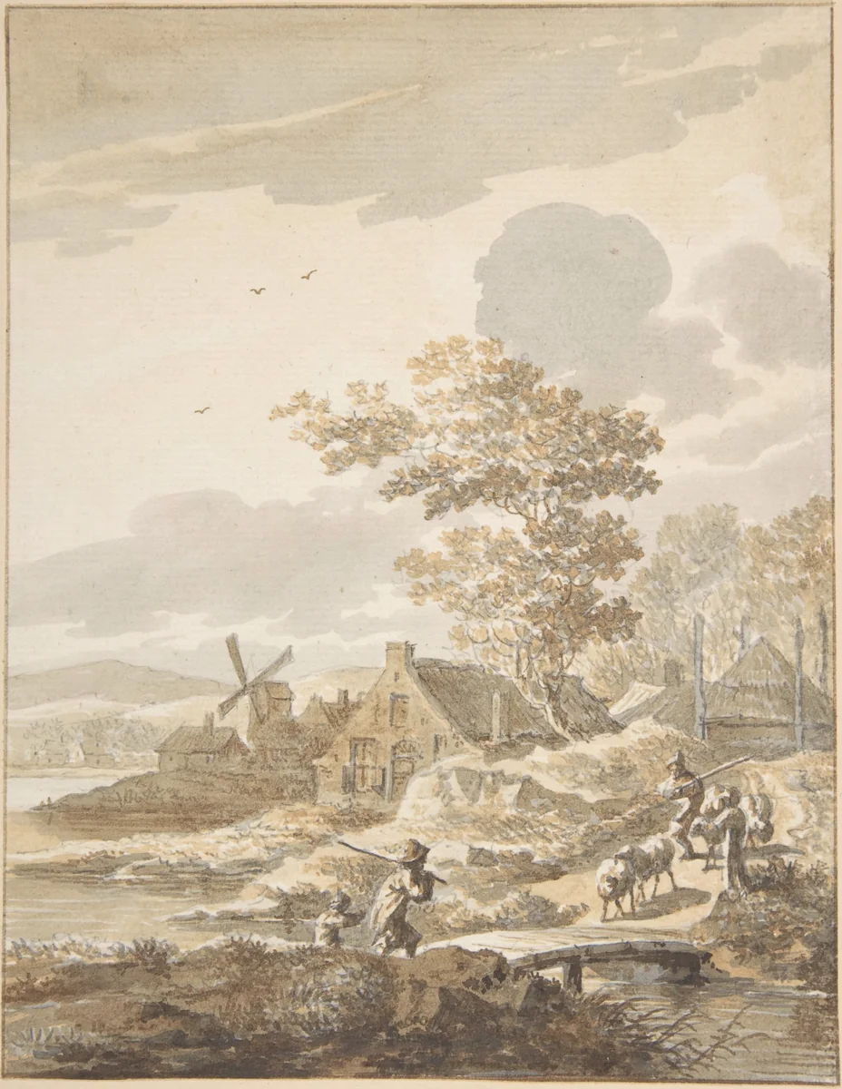 Landscape with Windmill by anonymous, drawing, 1700-1800