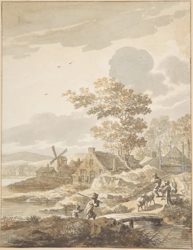 Landscape with Windmill by anonymous, drawing, 1700-1800