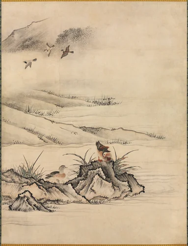 Flowers and Birds in a Spring Landscape by Kano Motonobu (狩野元信), painting, 1500-1559