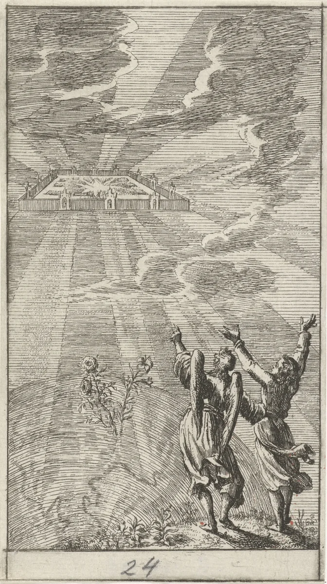 Engel toont Johannes het nieuwe Jeruzalem by anonymous, print, 1681-1762