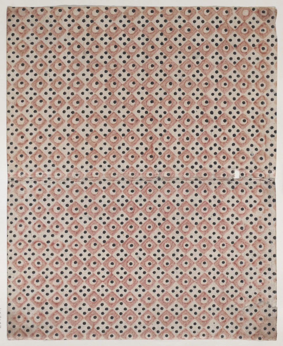 Book cover with overall pattern of red and black squares and dots by anonymous, print, 1800-1900