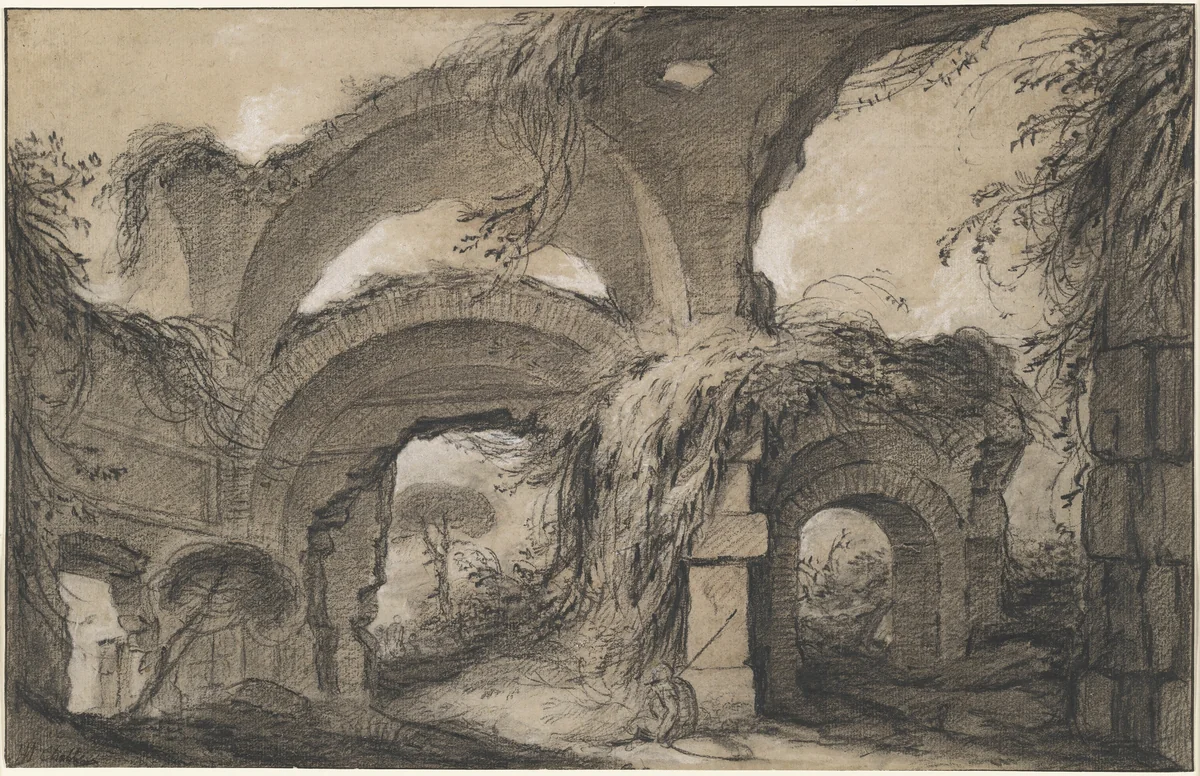 Arches of the Larger Baths at Hadrian's Villa by Charles Michel-Ange Challe, drawing, 1748