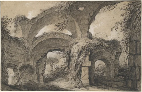 Arches of the Larger Baths at Hadrian's Villa by Charles Michel-Ange Challe, drawing, 1748