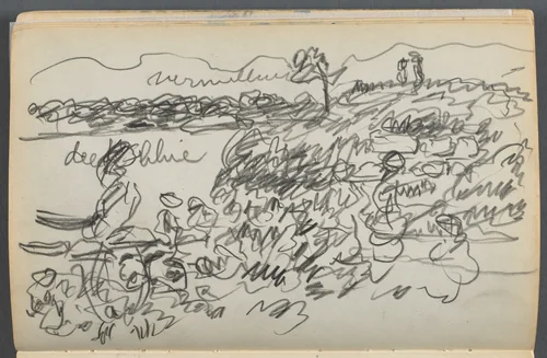 Sketchbook- The Granite Shore Hotel, Rockport, page 038: Harbor View with Color Notations by Maurice Prendergast, book, 1905-1910