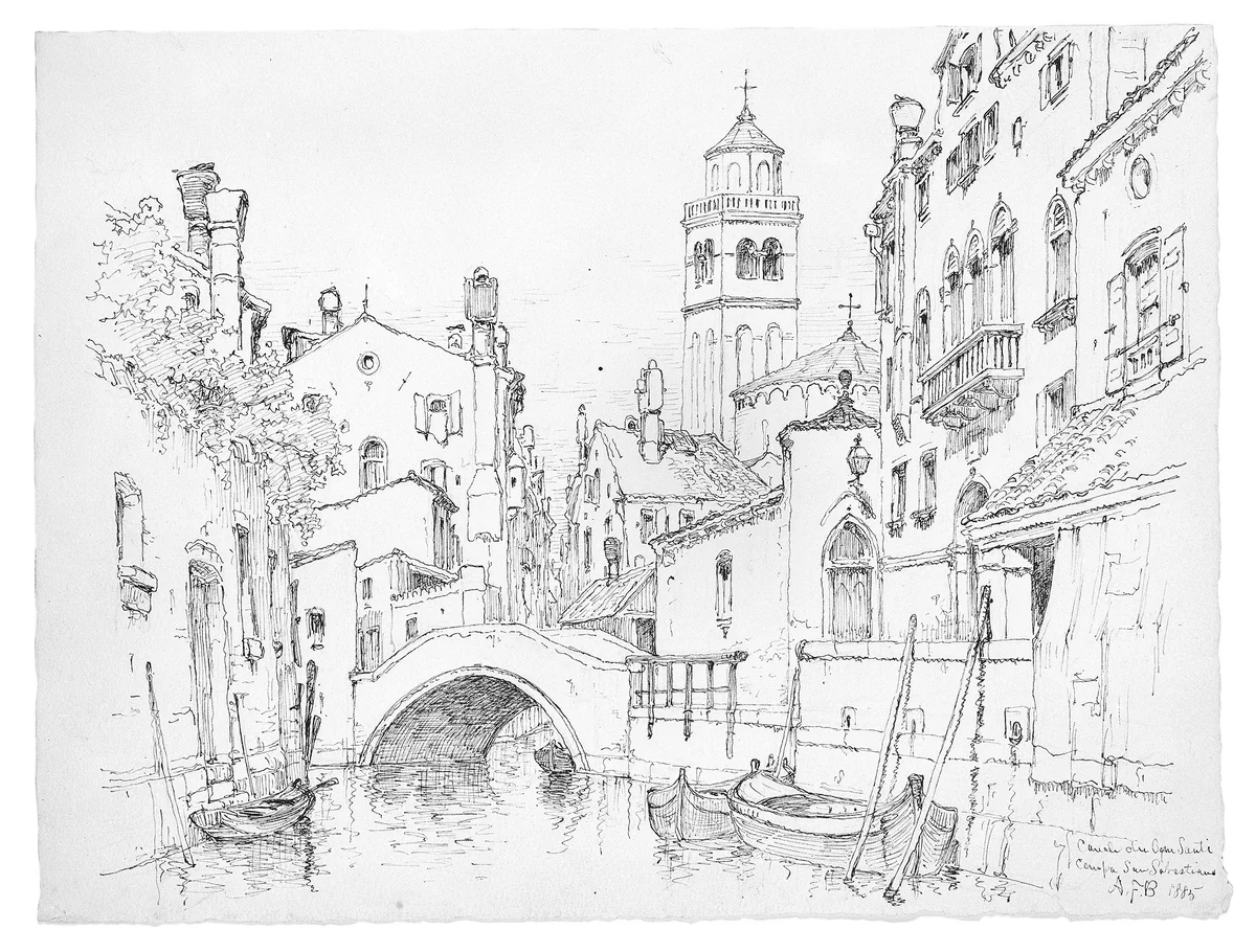 Canale dei Agni Santi, Campo San Sebastiano, Venice by Andrew Fisher Bunner, artwork, 1885