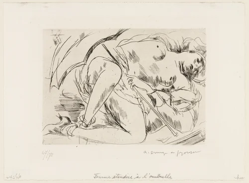 Nude Woman with Parasol by André Dunoyer de Segonzac, print, 1925