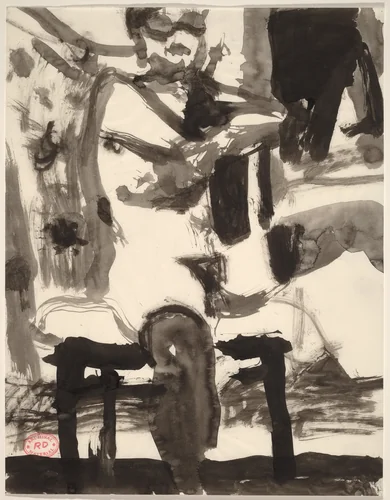 Untitled [female nude seated backwards in a chair] by Richard Diebenkorn, drawing, 1955-1967