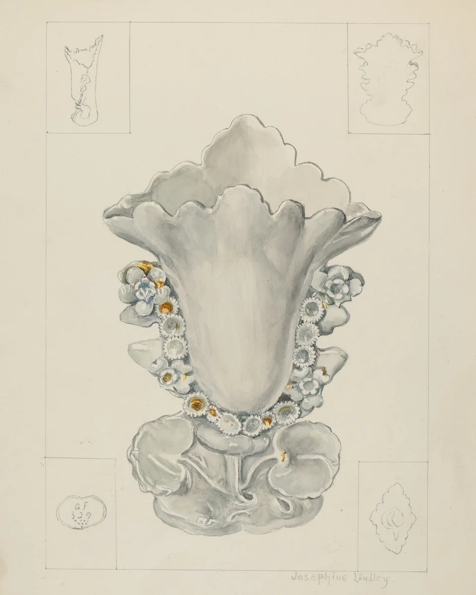White Porcelain Vase by Josephine Lindley, index of american design, 1937