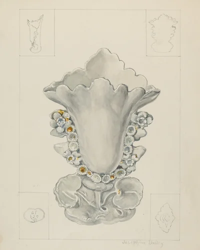 White Porcelain Vase by Josephine Lindley, index of american design, 1937