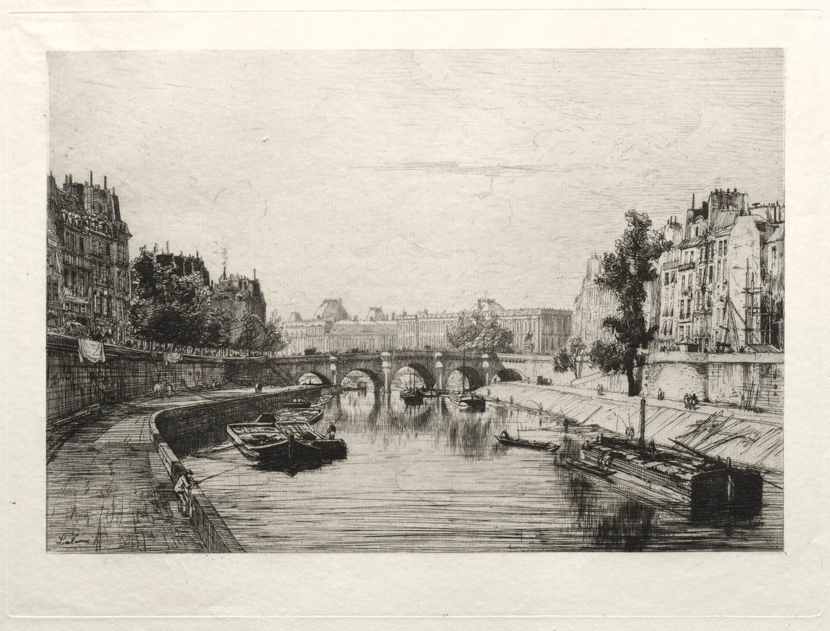 View from Pont St. Michel by Maxime Lalanne, print, 1865