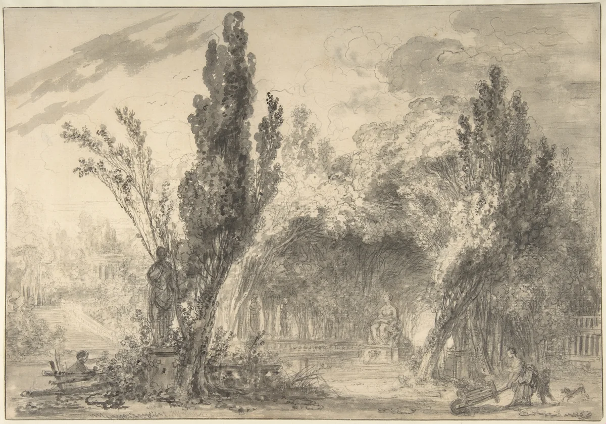 View of a Park by Jean Honoré Fragonard, drawing, 1752-1762
