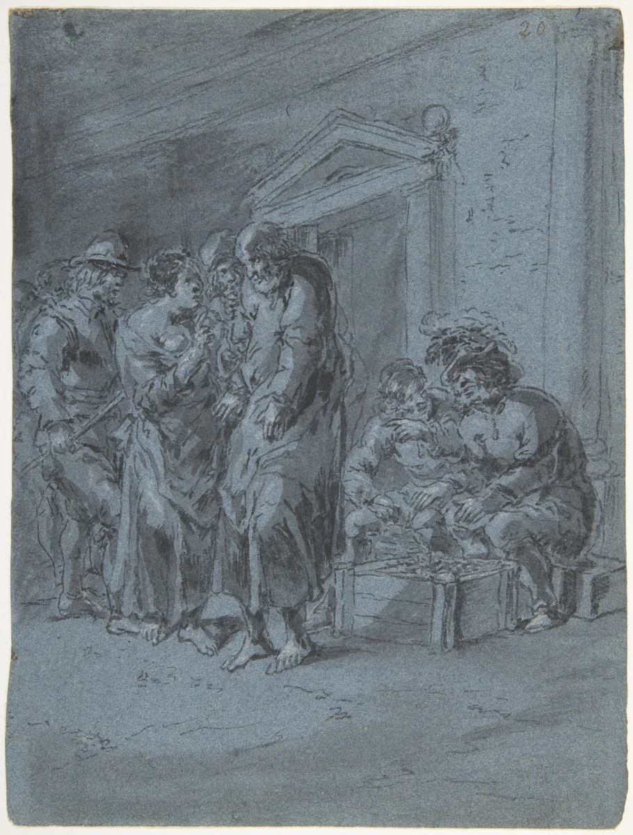 St. Peter Recognized by a Servant Girl by Leonaert Bramer, drawing, 1611-1674