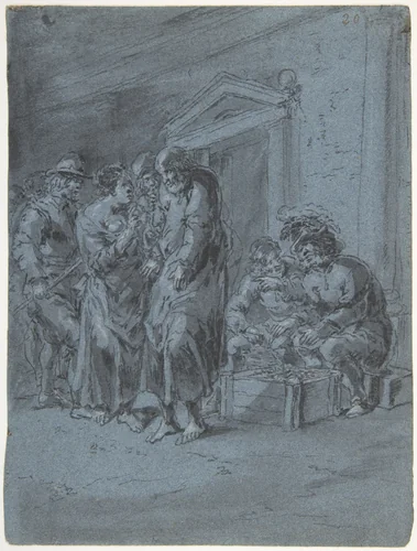 St. Peter Recognized by a Servant Girl by Leonaert Bramer, drawing, 1611-1674