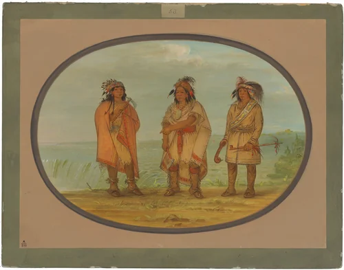 Seneca Chief, Red Jacket, with Two Warriors by George Catlin, painting, 1861-1869