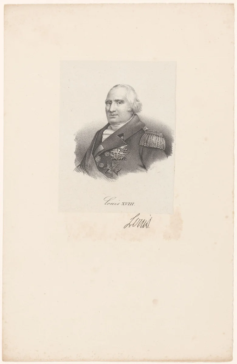 Portret van Lodewijk XVIII van Frankrijk by anonymous, print, 1818-1842