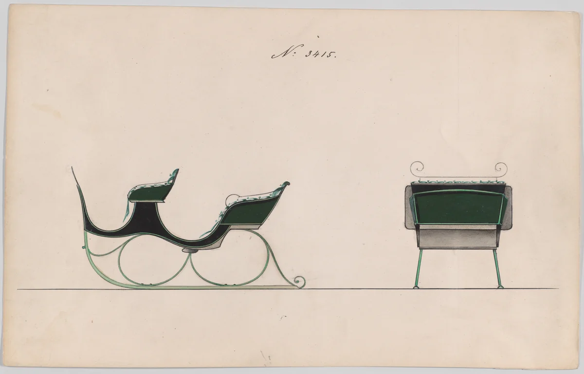 Design for 4 Seat Sleigh, no. 3415 by Brewster & Co., drawing, 1878