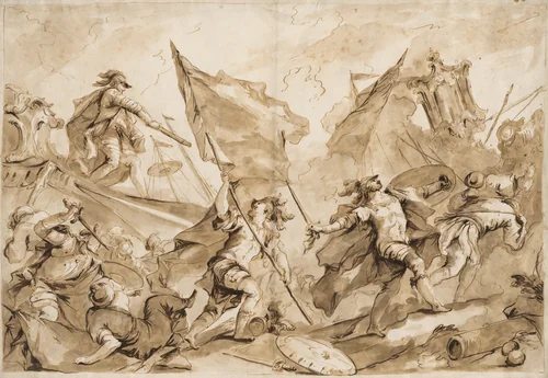 Jacopo Marcello Directing the Assault of Gallipoli by Antonio Guardi, drawing, 1760