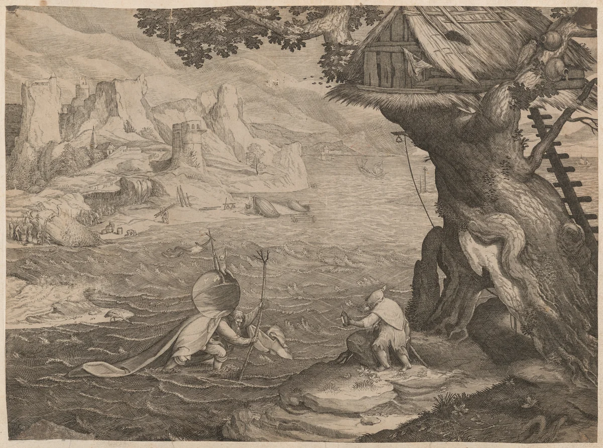 Saint Christopher with the Christ Child by Master J. Kock, print, 1545-1555