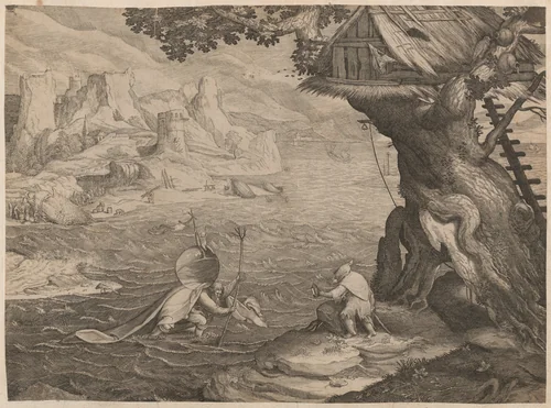 Saint Christopher with the Christ Child by Master J. Kock, print, 1545-1555