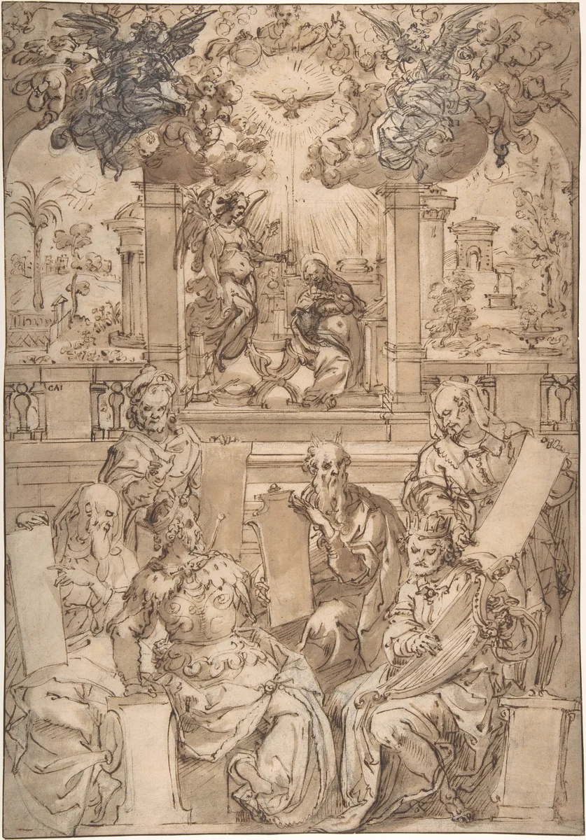 The Six Prophets of the Coming of Christ by Jan van der Straet, drawing, 1550-1619