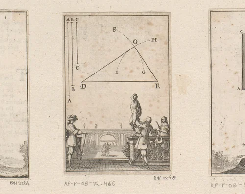 Driehoek met mannen op het terras van een architecturale tuin by Sébastien Leclerc, print, 1669