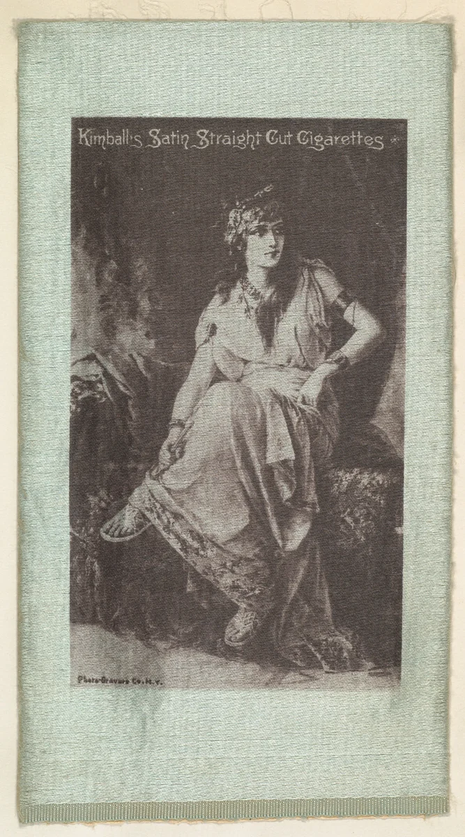 Seated woman (on blue silk), from the Girl Art Subjects series (N193) issued by Wm. S. Kimball & Co. by William S. Kimball & Company, print, 1887-1894