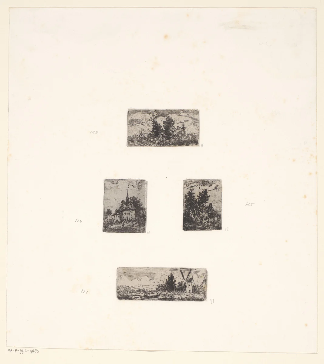 Vier landschappen by Arnoud Schaepkens, print, 1855-1904