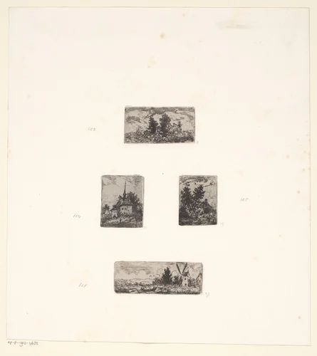 Vier landschappen by Arnoud Schaepkens, print, 1855-1904