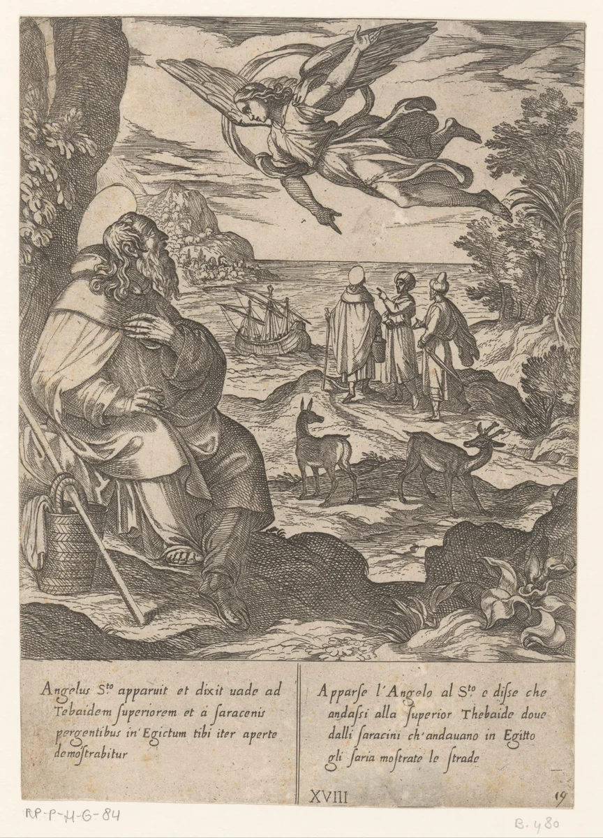 Een engel verschijnt aan H. Antonius by Antonio Tempesta, print, 1598
