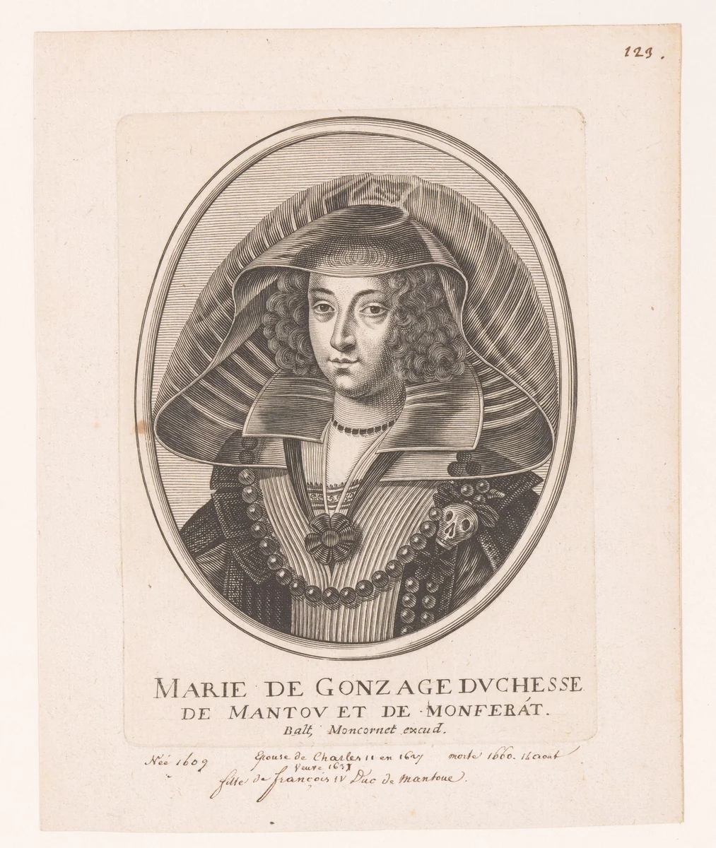 Portret van Maria Gonzaga by anonymous, print, 1624-1668